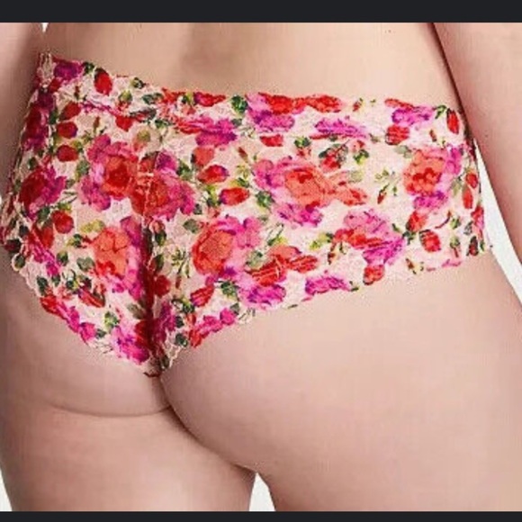VICTORIA SECRET ROSE PINK/RED FLORAL THE LACE UP LACIE CHEEKY PANTY SIZE XL - Picture 2 of 15